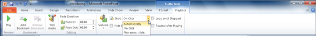 Audio Tools Playback tab with Start Options selected