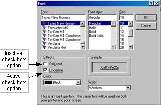 Screenshot of Wordpad's Font dialog box