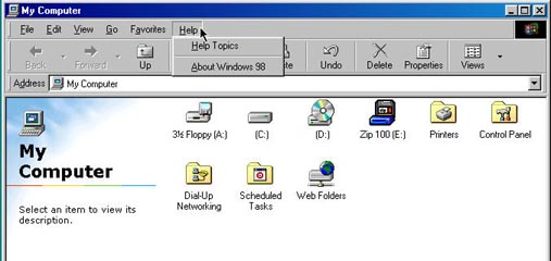Screenshot of My Computer Window Help Menu