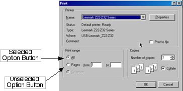 Screenshot of WordPad's Print dialog box