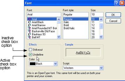 Screenshot of Wordpad's Font dialog box