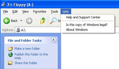 Screenshot of the Help Menu of the 3 1/2 Floppy window