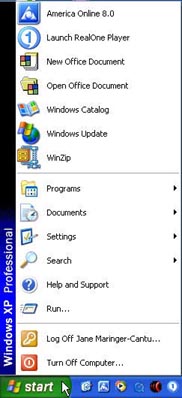Screenshot of the classic XP start menu