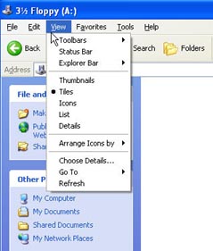 Screenshot of the View Menu of the 3 1/2 Floppy Window