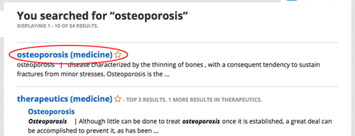 brittanica result list for osteoporosis