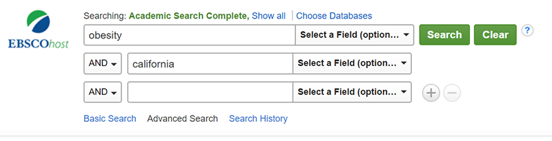 ebsco search for obesity and californa