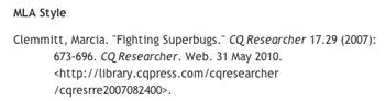 mla citation for a cq report