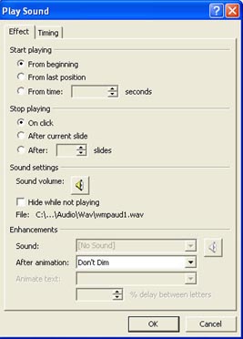 Effects Options dialog box