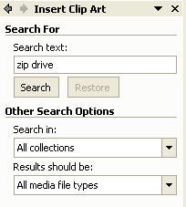 Insert Clipart task pane