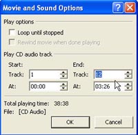 Movie and Sound Options dialog box