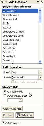 Slide Transition task pane