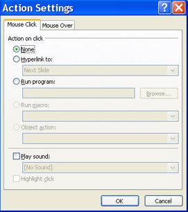 Action settings dialog box