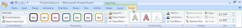 Chart Tools tab with Format selected