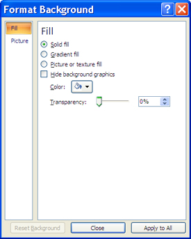 format background dialog box