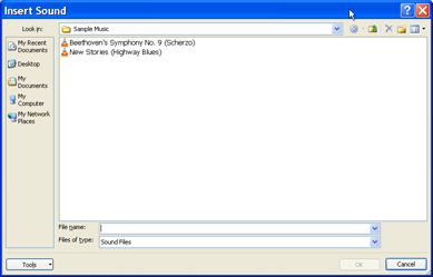 Insert sound dialog box