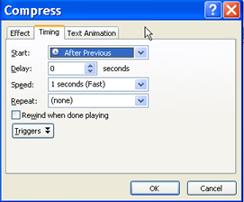 Compress dialog box with Timing tab selected