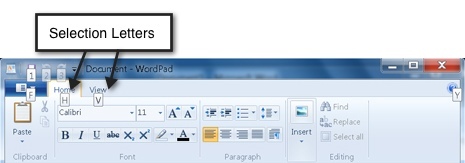 Selection letters in WordPad